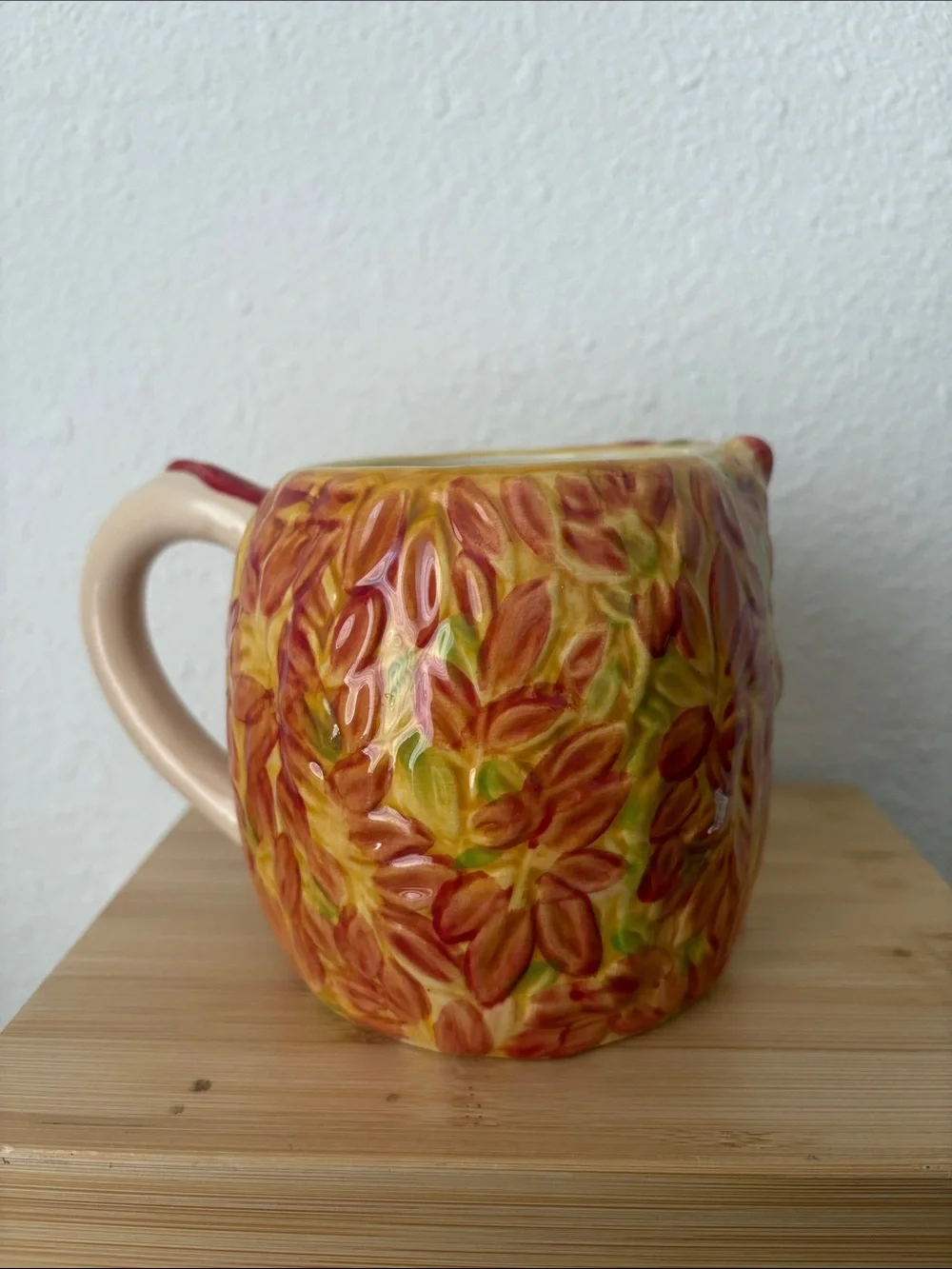 Pier 1 Ceramic Hedgehog Mug in Cream and Autumn Leaf Colors